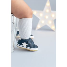 First Step G-2352 Lacivert Beyaz Yıldızlı Erkek Cırt Cırtlı Bebek Patik