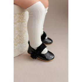 First Step G-2355 Siyah Tüylü Cırt Cırtlı Rugan Kız Bebek Babet Patik