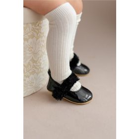 First Step G-2355 Siyah Tüylü Cırt Cırtlı Rugan Kız Bebek Babet Patik