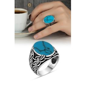 Firuze Oval Taşlı 925 Gümüş Erkek Yüzük