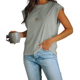Fisoew Basic Gri Yuvarlak Yaka Yazlık Kadın T-shirt