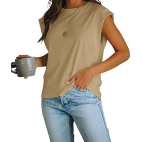 Fisoew Basic Haki Yuvarlak Yaka Yazlık Kadın T-shirt