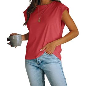 Fisoew Basic Weinrot Yuvarlak Yaka Yazlık Kadın T-shirt