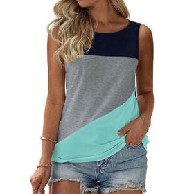 Fisoew Tank Top 1-Mavi Renkli Kolsuz Yuvarlak Yaka Kadın T-shirt