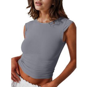 Fisoew Y2K Slim Fit Gri Kadın Crop T-shirt