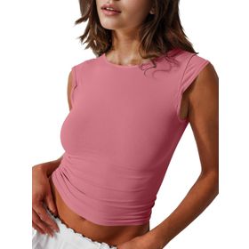 Fisoew Y2K Slim Fit Pembe Kadın Crop T-shirt
