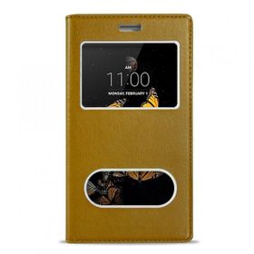 Fitcase Dolce LG K8 K350 Gizli Mıknatıslı Pencereli Gold Kılıf