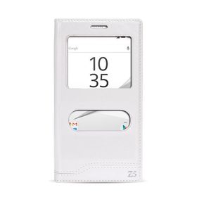 Fitcase Dolce Xperia Z5 Gizli Mıknatıslı Pencereli Beyaz Kılıf