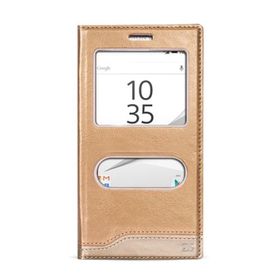 Fitcase Dolce Xperia Z5 Gizli Mıknatıslı Pencereli Gold Kılıf