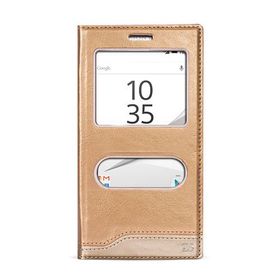 Fitcase Dolce Xperia Z5 Gizli Mıknatıslı Pencereli Gold Kılıf
