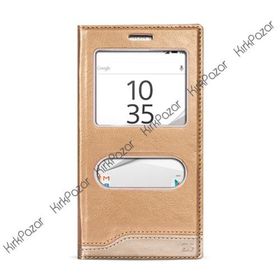 Fitcase Dolce Xperia Z5 Gizli Mıknatıslı Pencereli Gold Kılıf
