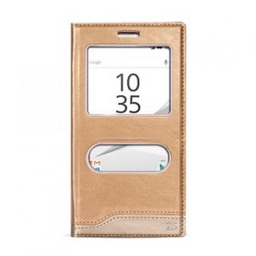 Fitcase Dolce Xperia Z5 Gizli Mıknatıslı Pencereli Gold Kılıf