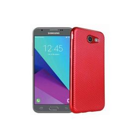 FitCase Galaxy J3 2017 Elektroliz Carbon Desen Kırmızı Arka Kapak