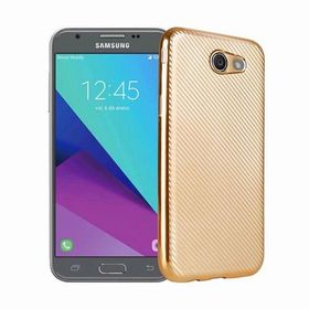 FitCase Galaxy J7 2017 Elektroliz Carbon Desen Gold Arka Kapak