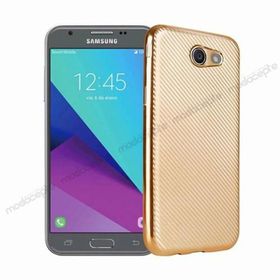 FitCase Galaxy J7 2017 Elektroliz Carbon Desen Gold Arka Kapak