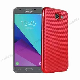 FitCase Galaxy J7 2017 Elektroliz Carbon Desen Kırmızı Arka Kapak