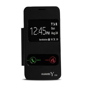 Fitcase Huawei Siyah Y320 Çift Pencereli Flip Cover