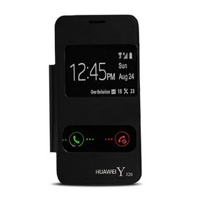 Fitcase Huawei Siyah Y320 Çift Pencereli Flip Cover