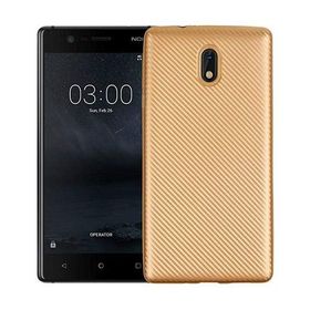 Fitcase Nokia 3 Gold Carbon Desen Arka Kapak
