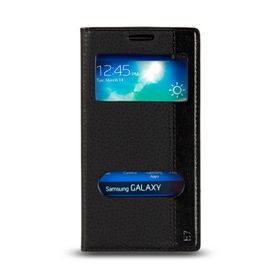 Fitcase Samsung Galaxy E7 E700 Gizli Mıknatıslı Pencereli Magnum Siyah Kılıf