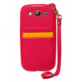 Fitcase Samsung Galaxy S3 (I9300) Pembe BADI Kartlıklı Arka Kapak