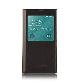 Fitcase Samsung Galaxy S5 G900 S View Dikişli Deri Pencereli Siyah Kılıf