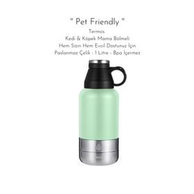 Fitmart 1 lt Pet Friendly Kedi Köpek Mama ve Su Bölmeli Paslanmaz Çelik Termos
