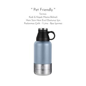 Fitmart 1 lt Pet Friendly Kedi Köpek Mama ve Su Bölmeli Paslanmaz Çelik Termos
