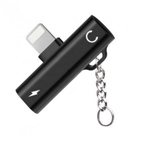FitPlus FT-AC34 Siyah Lightning Şarj + Kulaklık Çoğaltıcı Mini Askılı Adaptör