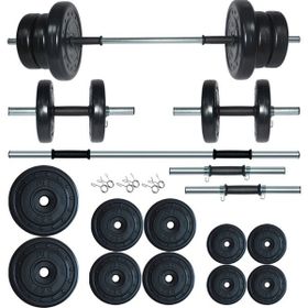 Fitset 55 kg Kombo Siyah Halter Seti ve Dambıl Seti Ağırlık Fitness Seti