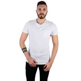 Five Pocket Erkek Beyaz Bisiket Yaka Oversize Cepli Tişört