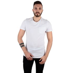 Five Pocket Erkek Beyaz Bisiket Yaka Oversize Cepli Tişört