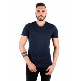 Five Pocket Erkek Lacivert Bisiket Yaka Oversize Cepli Tişört