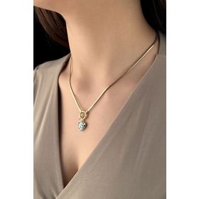 Fiyonk 14 Ayar Altın Renkli Şişko Kalp Detaylı İtalyan Balıksırtı Kolye