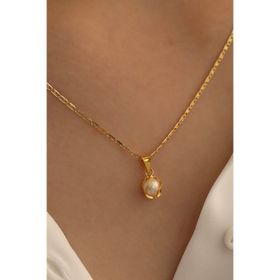 Fiyonk Kuyumculuk 14 Ayar Altın İnci Kafesli Valentino Zincir Kolye