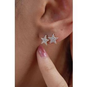 Fiyonk Kuyumculuk 14 Ayar Altın Swarovski Taşlı Büyük Yıldız Küpe