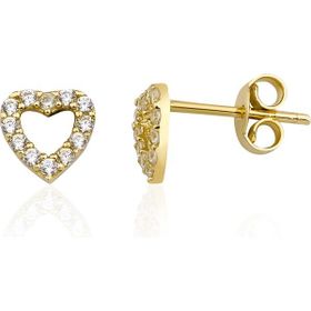 Fiyonk Kuyumculuk 14 Ayar Altın Swarovski Taşlı Kalp Küpe