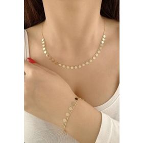 Fiyonk Kuyumculuk 14 Ayar Altın Topcuk Zincirde Pul Sallantılı Set