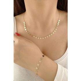 Fiyonk Kuyumculuk 14 Ayar Altın Topcuk Zincirde Pul Sallantılı Set
