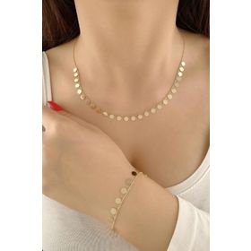Fiyonk Kuyumculuk 14 Ayar Altın Topcuk Zincirde Pul Sallantılı Set