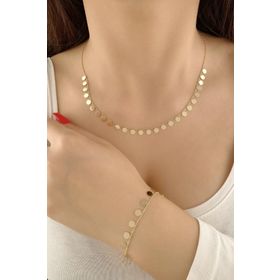 Fiyonk Kuyumculuk 14 Ayar Altın Topcuk Zincirde Pul Sallantılı Set
