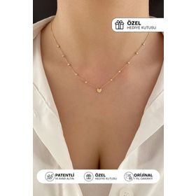 Fiyonk Kuyumculuk 14 Ayar Dorika Top Detaylı Kalp Altın Kolye