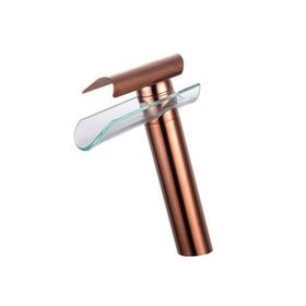 FKN Şelale Cam Rose Gold Çanak Lavabo Bataryası