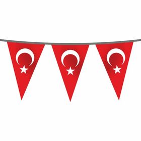 Flagturk 100 mt İpe Dizili Süsleme Üçgen Türk Bayrağı