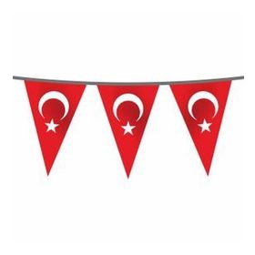 Flagturk 100 mt İpe Dizili Süsleme Üçgen Türk Bayrağı