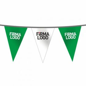 Flagturk 100 mt Yeşil Beyaz İpe Dizili Üçgen Logo Baskılı Süsleme Bayrağı