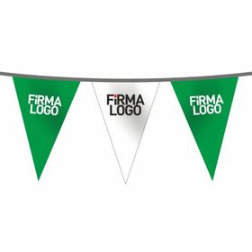 Flagturk 100 mt Yeşil Beyaz İpe Dizili Üçgen Logo Baskılı Süsleme Bayrağı