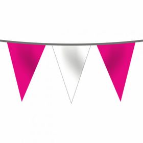 Flagturk 25 mt Pembe Beyaz İpe Dizili Üçgen Süsleme Bayrağı
