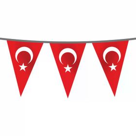 Flagturk 50 mt İpe Dizili Süsleme Üçgen Türk Bayrağı