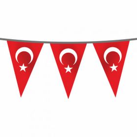 Flagturk 50 mt İpe Dizili Süsleme Üçgen Türk Bayrağı
